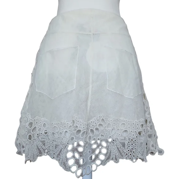 Chloé White Linen Blend Butterfly Lace Mini Skirt - Picture 13 of 17